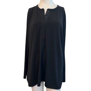 Lauren Ralph Lauren Womens XL Black 1/4 Button Blouse Long Sleeve Stretch Shirt